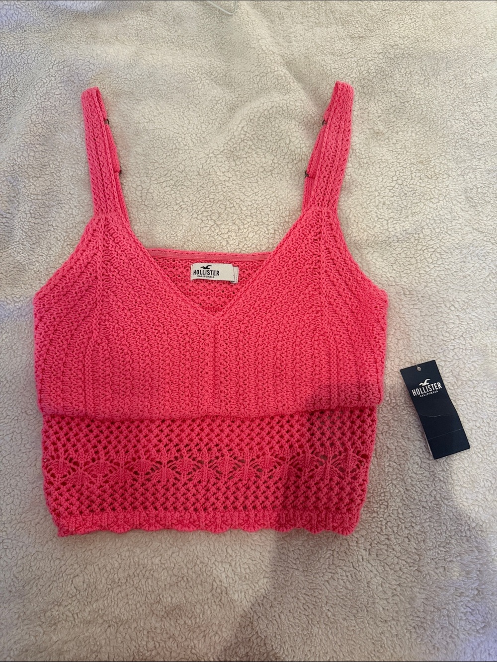 Hollister Bright Pink Crochet Crop Tank